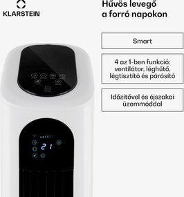 Klarstein Polar Tower Smart, ventilátor, léghűtő, 7L, 85W, távirányító, 5x hűtődoboz