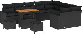 vidaXL Kerti Kanapé Szett 12 pcs Fekete polirattan
