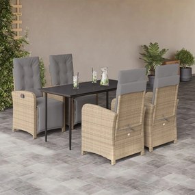 5 részes bézs polyrattan kerti étkezőgarnitúra párnákkal