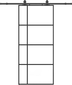 vidaXL fekete ESG üveg tolóajtó fémszerelvény-szettel 90x205 cm