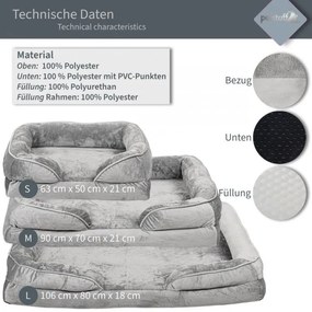 PETSTUFF® Kutyafekhely L világos szürke 106 x 80 x 18 cm