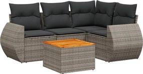 vidaXL 5 részes szürke polyrattan kerti ülőgarnitúra párnákkal