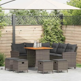 6 részes szürke polyrattan kerti ülőgarnitúra párnákkal L-alakú