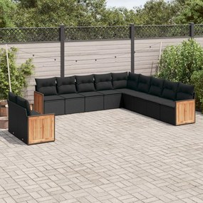 vidaXL 11 részes fekete polyrattan kerti ülőgarnitúra párnákkal