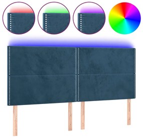 sötétkék bársony LED-es fejtámla 180x5x118/128 cm