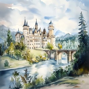 Canvas Vászonkép Tájkép Németország Bajorország Neuschwanstein Kastély 80x80