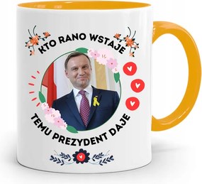 Duda András Sárga Elnöki Bögre Nyomtatott Mintával