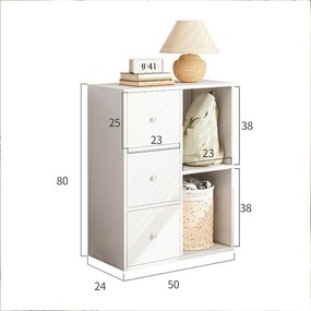 Komód hálószoba nappali bútor 3 ajtós szekrény 50x24x80 cm fehér PN03