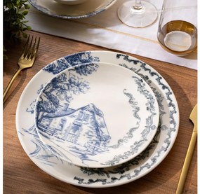 24 darabos étkészlet, fehér/kék, porcelán