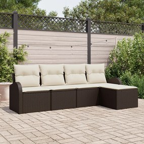 Kerti Kanapé Szett párnával 5 pcs Barna és fehér Poli rattan