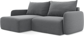 Szürke bársony kinyitható-tárolóhelyes sarokkanapé (bal oldali-heverő résszel) Kalena – Makamii