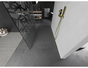 Mexen Kioto, Walk-In zuhany paraván 130 x 200 cm, 8 mm átlátszó üveg fehér mintás, arany matt profil, 800-130-002-55-85