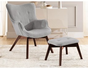 Szürke kordbársony fotel lábtartóval Niko – Ropez