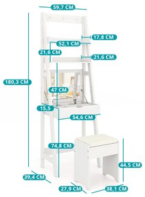 2 polcos keskeny sminkasztal székkel, 60 x 40 x 180 cm