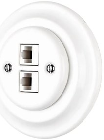 Bohemia-Design - Retro stílusú porcelán ethernet aljzat kerettel, 2x CAT.5E, fehér