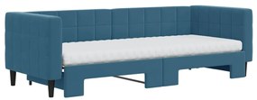 kék kihúzható bársony heverő matraccal 80 x 200 cm
