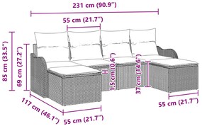 6 darabos kertibútor szett párnával Barna Poli Rattan, 2 férőhelyes kertibútor párnával Barna Poli Rattan