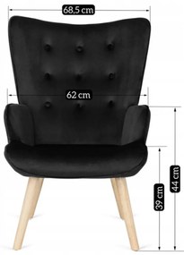 Füles Fotel Lábtartóval Fekete Bársony Kárpittal. LOZANO 2