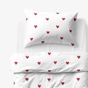 Goldea gyermek pamut ágyneműhuzat - piros szívecskék, fehér alapon 140 x 200 és 70 x 90 cm