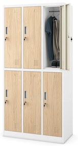 Fém öltözőszekrény 6 rekeszes IGOR, 900 x 1850 x 450 mm, Eco Design: fehér/ sonoma tölgy