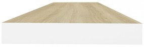 2 db tölgyszínű és fehér MDF lebegő fali polc 80x23,5x3,8 cm