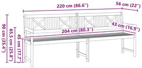 Kerti Pad 220x56x90 cm Tömör Fa Akác