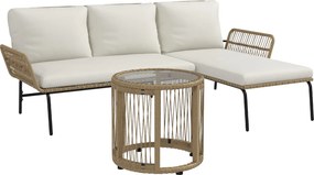 Outsunny 3 Részes Rattan Kerti Bútor Szett, Kerti Szett Napozóággyal, Kávézóasztallal, Kétszemélyes Kanapéval, Kerti Szett Ülőpárnákkal, Erkélyi Bútor