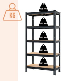 Jurhan HEAVY nagy teherbírású polc, max 875kg, 90x40x180cm, fekete