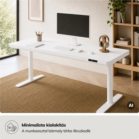Elektromos ülő-álló íróasztal fiókkal és Qi vezeték nélküli töltővel fehér, 1600 mm: ELLIS