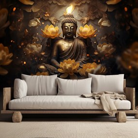 Gario Fotótapéta Arany Buddha és lótuszvirág Anyag: Vlies, Méret: 300 x 210 cm