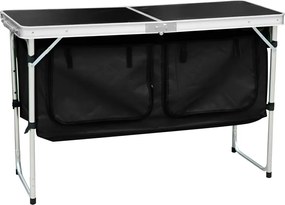 Összecsukható kempingasztal rendszerezővel, 120 cm, alumínium/MDF, KEPI TYP 3