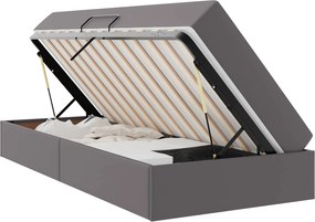 vidaXL Ágy tárolóval és matraccal matracmal tárolóval 2 pcs Szürke Bőr