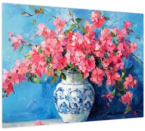 Üveg kép - Váza rózsaszín virágokkal (70x50 cm)