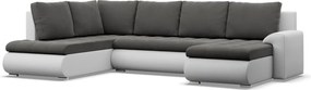 Tokio U sarokkanapé, 3 ágyneműtartóval, bársony + műbőr, baloldali, szürke - fehér