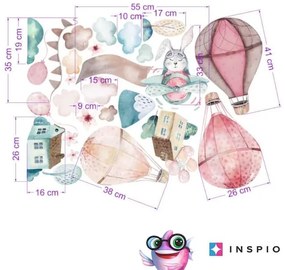 INSPIO Falmatrica gyerekszobába - Rózsaszín hőlégballon matrica névvel gyerekszobába