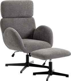 HOMCOM forgó relaxfotel lábtartóval, bársonyhatású textúrált kárpitozással, állítható fejtámla és ülésmagasság, dönthető, szürke | Aosom