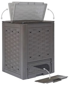 Barna műanyag rattan kerti komposztáló 60 x 60 x 83 cm 300 L