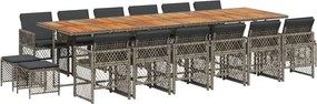 vidaXL 17 részes szürke polyrattan kerti étkezőgarnitúra párnával