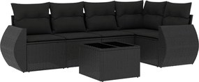 vidaXL 6 részes fekete polyrattan kerti ülőgarnitúra párnákkal