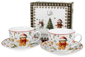 Karácsonyi porcelán csésze 2 db szett aljjal  mézeskalács macis díszdobozban