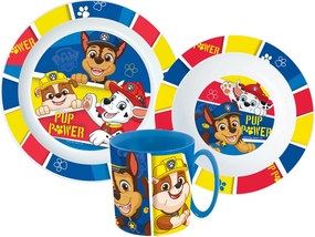 Mancs Őrjárat Pup Power étkészlet, micro műanyag szett bögrével 350 ml