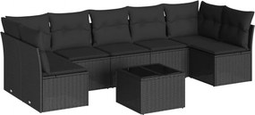 vidaXL 8 részes fekete polyrattan kerti ülőgarnitúra párnákkal