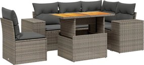 vidaXL 6 részes szürke polyrattan kerti ülőgarnitúra párnákkal