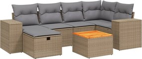 vidaXL 7 részes vegyes bézs polyrattan kerti ülőgarnitúra párnákkal
