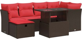 vidaXL 7 részes barna polyrattan akácfa kerti ülőgarnitúra párnákkal