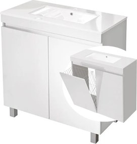 Fürdőszobaszekrény mosdóval 80 x 40 cm Fehér fényes Mdf szennyestartó kosárral