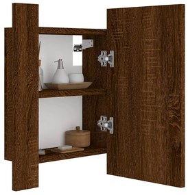 barna tölgy szerelt fa tükrös szekrény LED-del 40 x 12 x 45 cm