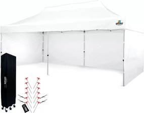 Párty sátor 3x6m Keresztvázas (3 fal) - Acél szerkezet és ponyva 330g/m² - plusz 3 oldalfal - Fehér