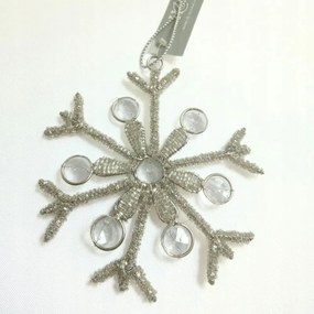Karácsonyfadísz medál nádhoz hópehely csillámos ezüst 12cm