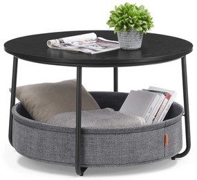 SALMA dohányzóasztal tárolókosárral, Ø 75 cm, fekete